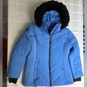 London Fog Blue Puffer Jacket with Quilted Design